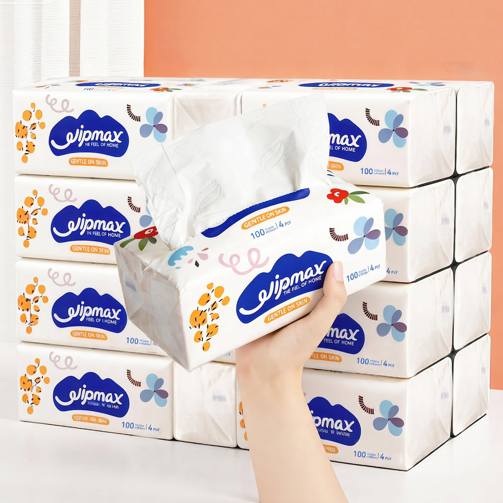 Wipmax 4-PLY Thick Facial Tissue Paper, Extra Strength, Gentle For Skin, Dry And Wet Use, Suitable For Sensitive Skin, Water Absorption