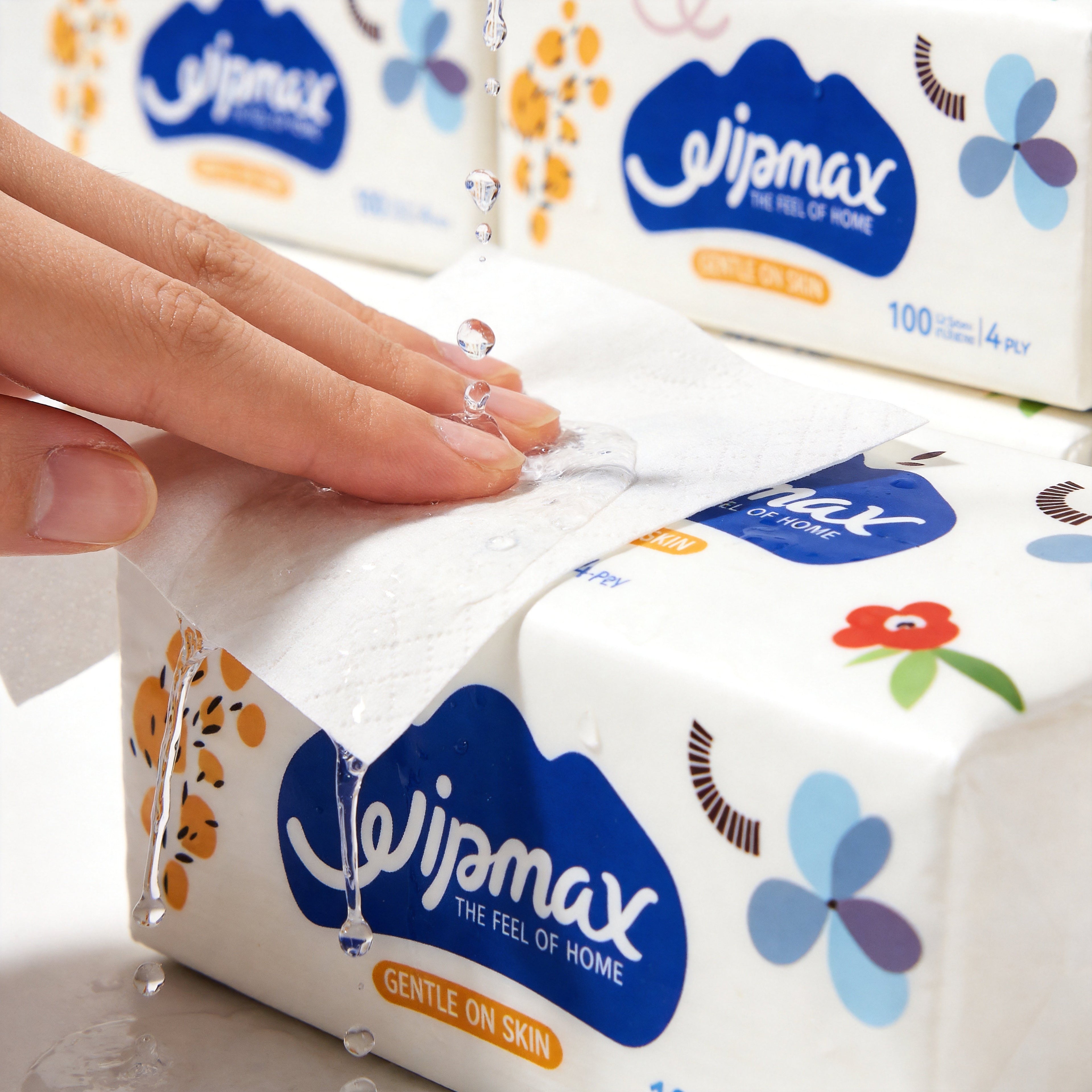 Wipmax 4-PLY Thick Facial Tissue Paper, Extra Strength, Gentle For Skin, Dry And Wet Use, Suitable For Sensitive Skin, Water Absorption