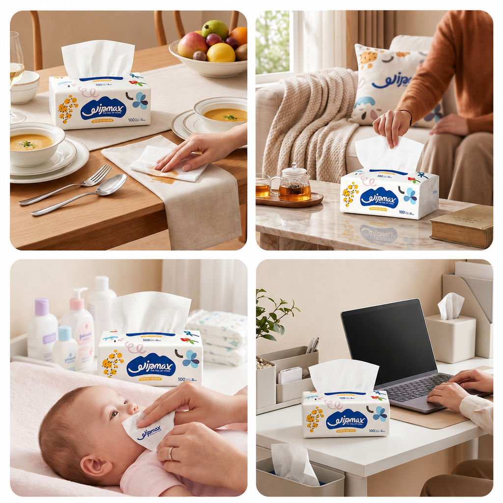 Wipmax 4-PLY Thick Facial Tissue Paper, Extra Strength, Gentle For Skin, Dry And Wet Use, Suitable For Sensitive Skin, Water Absorption
