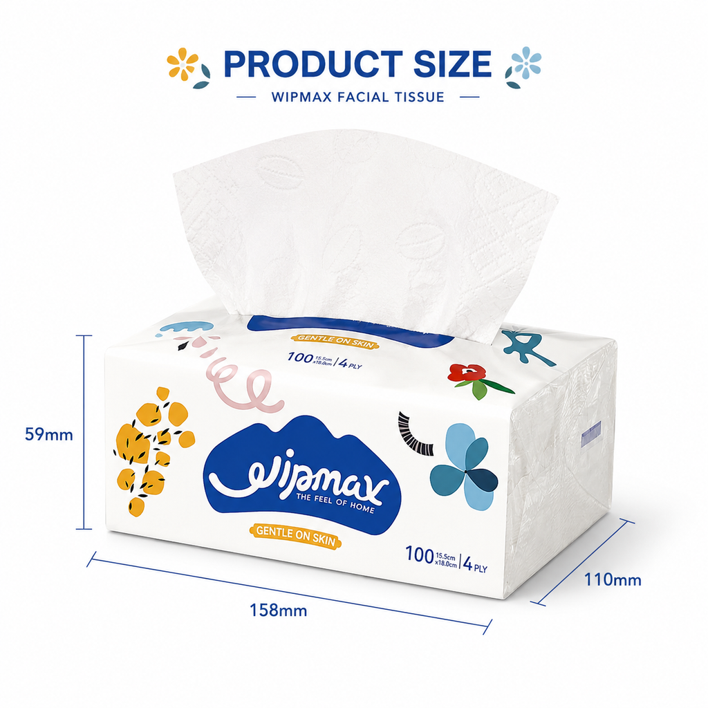 Wipmax facial tissue pack dimensions and sheet size