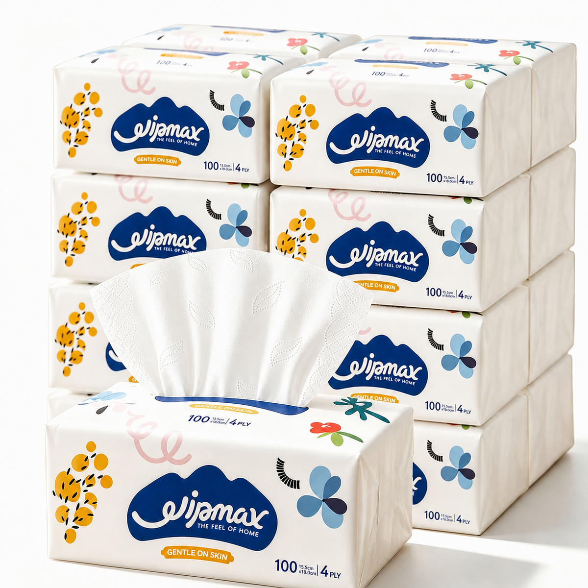 Wipmax 16-pack 4-ply facial tissues product display